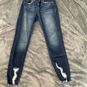 KanCan mid rise ankle skinny jean! Distressing on bottom that is super cute on!